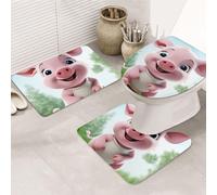 GTKSYNVE Smiling Lot de 3 tapis de salle de bain avec couvercle de toilette, tapis de toilette en forme de U et tapis de bain absorbant en microfibre, séchage rapide, lavable en machine