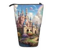 GTKSYNVE Trousse à crayons sur pied, château coloré, télescopique, jolie trousse de maquillage avec fermeture éclair, esthétique, pour Noël, vacances, Nouvel An, bureau