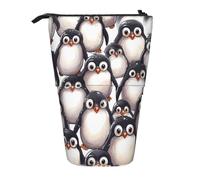 GTKSYNVE Trousse à crayons sur pied, joli motif pingouins, esquisses télescopiques, trousse de maquillage avec fermeture éclair, esthétique, pour Noël, vacances, Nouvel An, bureau