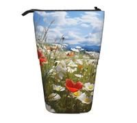 GTKSYNVE Trousse à crayons télescopique avec fermeture éclair - Motif fleurs de prairie et marguerites - Pour Noël, vacances, Nouvel An