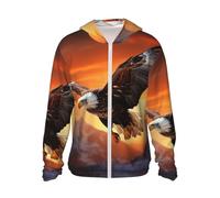 GTKSYNVE Veste légère UPF 50+ pour homme - Fermeture éclair intégrale - Aigle volant au coucher du soleil - Protection solaire pour femme - Sweat à capuche à manches longues, noir, Medium