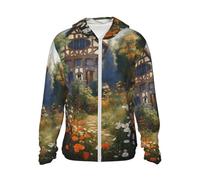 GTKSYNVE Veste légère UPF 50+ pour homme - Fermeture éclair intégrale - Cottage Garden - Protection solaire - Sweat à capuche à manches longues, noir, Medium