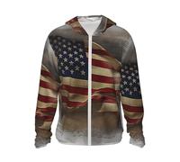 GTKSYNVE Veste légère UPF 50+ pour homme, fermeture éclair intégrale, drapeau américain, protection solaire, sweat à capuche à manches longues, noir, 3X-Large
