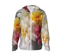 GTKSYNVE Veste légère UPF 50+ pour homme - Fermeture éclair intégrale - Fleurs artificielles - Protection solaire - Sweat à capuche à manches longues, noir, Taille 3XL