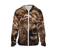 GTKSYNVE Veste légère UPF 50+ pour homme - Fermeture éclair intégrale - Lion en colère - Protection solaire - Sweat à capuche à manches longues, Noir/blanc, XXL