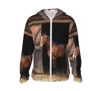 GTKSYNVE Veste légère UPF 50+ pour homme - Fermeture éclair intégrale - Motif cheval de grange - Protection solaire - Sweat à capuche à manches longues, noir, Large