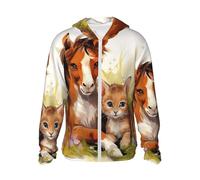 GTKSYNVE Veste légère UPF 50+ pour homme - Fermeture éclair intégrale - Motif cheval et chat - Protection solaire - Sweat à capuche à manches longues, noir, 3X-Large