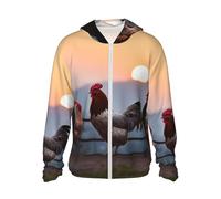 GTKSYNVE Veste légère UPF 50+ pour homme - Fermeture éclair intégrale - Motif poulets d'animaux - Protection solaire - Sweat à capuche à manches longues, Noir/blanc, L