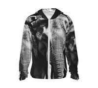 GTKSYNVE Veste légère UPF 50+ pour homme - Fermeture éclair intégrale - Noir et blanc - Éléphant - Protection solaire - Sweat à capuche à manches longues, Noir/blanc, S