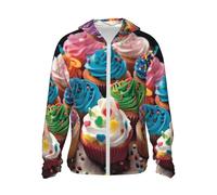 GTKSYNVE Veste légère UPF 50+ pour homme - Fermeture éclair intégrale - Pour anniversaire - Cupcakes - Protection solaire - Sweat à capuche à manches longues, Noir/blanc, 3XL
