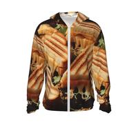 GTKSYNVE Veste légère UPF 50+ pour homme - Fermeture éclair intégrale - Sandwiches au fromage - Protection solaire - Sweat à capuche à manches longues, noir, Large