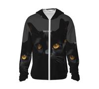 GTKSYNVE Veste légère UPF 50+ pour homme - Fermeture éclair intégrale - Yeux de chat noirs - Protection solaire - Sweat à capuche à manches longues, noir, Small