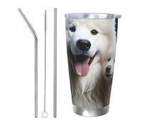 GTKSYNVE White Dog - Gobelet isotherme en acier inoxydable avec couvercle anti-fuite et paille, tasse à café de voyage sous vide, sans BPA, réutilisable pour extérieur