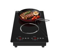 GTKZW Plaque Induction 2 Feux 3000W, Domino Plaque de Cuisson Électrique Encastrable ou Pose Libre, Réchaud avec Minuterie et 9 Niveaux de Puissance pour Camping-Car, Studio et Petite Cuisine