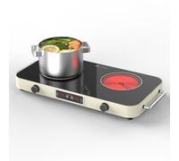 GTKZW Plaque Vitrocéramique 2 Feux 2200W, Plaque de Cuisson Électrique 48 cm avec 9 Températures et Niveaux de Puissance & Minuterie - Réchaud Électrique Portable Pour Camping-car, Chambre, Randonnée