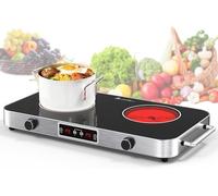 GTKZW Plaque Vitrocéramique 2 Feux 2200W, Plaque de Cuisson Électrique 48 cm avec 9 Températures et Niveaux de Puissance & Minuterie - Réchaud Électrique Portable Pour Camping-car, Chambre, Randonnée