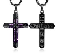 GTMJ Collier avec croix améthyste pour homme avec chaîne vénitienne réglable pour un usage quotidien, collier avec croix chrétienne pour homme, bijoux cadeaux, Moyen, Gravier Améthyste, Améthyste