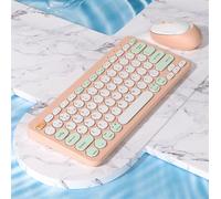 GTOULHH Combo Clavier et Souris, Clavier D'ordinateur Et Souris Combo, Machine À Écrire Rétro avec Capuchons Ronds, Souris Mignonne 2.4G Ensemble Clavier(Oranje)