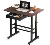 GTPLAYER Bureau Assis Debout, Bureau avec Rangement, Table de lit Réglable en Hauteur 80 * 50*(73-115) cm, Bureau pour Ordinateur Portable avec Roulette, Marron