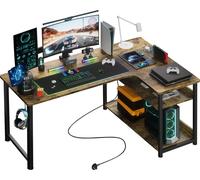 GTPLAYER Bureau d'angle Bureau Gaming avec étagère Chargeur USB et prise électrique (1 table), 120cm Table d'ordinateur en forme de L, table PC pour le bureau