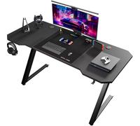 GTPlayer Bureau de jeu robuste, 120 x 60 cm, Surface en fibre de carbone, Crochet pour casque, Noir