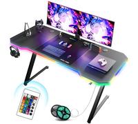 GTPLAYER Bureau Gaming 120 x 60 cm, Bureau Gamer avec LED, Table Gaming PC avec Tapis de Souris, Crochet pour Casque