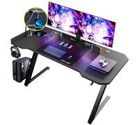 GTPLAYER Bureau Gaming 120 x 60 cm, Bureau Gamer avec Prise de Courant, Table Gaming PC avec Tapis de Souris, Crochet pour Casque