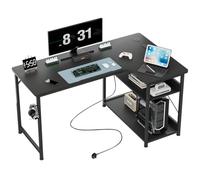 GTPLAYER Bureau Gaming en Forme L, 120x80 cm Bureau d’Ordinateur avec Port de Charge USB et Prise de Courant, Bureau d’Angle avec Étagère de Stockage, Crochet pour Casque, Table de Jeu