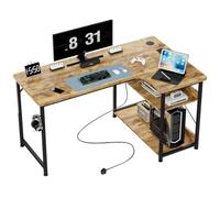 GTPLAYER Bureau Gaming en Forme L, 120x80 cm Bureau d’Ordinateur avec Port de Charge USB et Prise de Courant, Bureau d’Angle avec Étagère de Stockage, Crochet pour Casque, Table de Jeu
