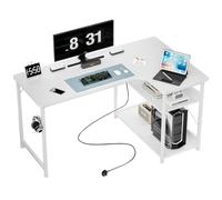 GTPLAYER Bureau Gaming en Forme L, 120x80 cm Bureau d’Ordinateur avec Port de Charge USB et Prise de Courant, Bureau d’Angle avec Étagère de Stockage, Crochet pour Casque, Table de Jeu