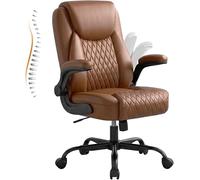 GTPLAYER Chaise Bureau Ergonomique, Fauteuil de Bureau Pivotant avec Haut Dossier, Accoudoirs Pliables, Hauteur Réglable, Repose-Pieds, Roulettes Pivotantes, Cuir PU, pour Bureau et Télétravail,Marron