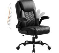 GTPLAYER Chaise Bureau Ergonomique, Fauteuil de Bureau Pivotant avec Haut Dossier, Accoudoirs Pliables, Hauteur Réglable, Repose-Pieds, roulettes Pivotantes, Cuir PU, pour Bureau et Télétravail, Noir