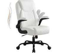 GTPLAYER Chaise Bureau Ergonomique, Fauteuil de Bureau Pivotant avec Haut Dossier, Accoudoirs Pliables, Hauteur Réglable, Repose-Pieds, Roulettes Pivotantes, Cuir PU, pour Bureau et Télétravail, Blanc