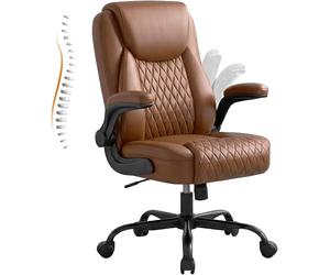 GTPLAYER Chaise Bureau Ergonomique, Fauteuil de Bureau Pivotant avec Haut Dossier, Accoudoirs Pliables, Hauteur Réglable, Repose-Pieds, Roulettes Pivotantes, Cuir PU, pour Bureau et Télétravail,Marron