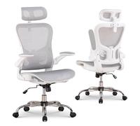 GTPLAYER Chaise de Bureau Ergonomique avec appuie-tête réglable, accoudoirs, Soutien Lombaire, Chaise de Bureau et Chaise de Jeu, Fonction basculante, Fauteuil de Bureau en Maille, 150 kg (Blanc)