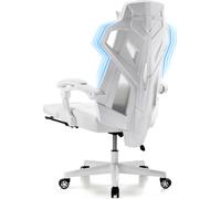 GTPLAYER Chaise de bureau ergonomique Chaise de gamer Chaise pivotante Appui-lordose réglable Appui-tête dorsal Fauteuil de direction avec accoudoirs connectés Roues silencieuses blanc