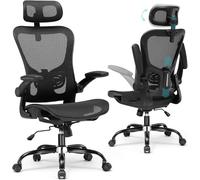 GTPLAYER Chaise de Bureau Ergonomique, Fauteuil avec Appui-tête Réglable, Accoudoirs Rabattables, Soutien Lombaire,Chaise de Gaming Fonction Bascule, Siège Rembourré en Maille Respirante,150 kg (Noir)