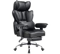 GTPlayer Chaise de bureau ergonomique pour grands gabarits, chaise de direction robuste avec repose-pieds, chaise pivotante inclinable à dossier haut en cuir PU, pour ordinateur et maison