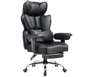 GTPlayer Chaise de bureau ergonomique pour grands gabarits, chaise de direction robuste avec repose-pieds, chaise pivotante inclinable à dossier haut en cuir PU, pour ordinateur et maison