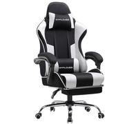 GTPLAYER Chaise de bureau Gaming Tissu Fauteuil ergonomique Gaming Chaise avec repose-pieds, appui-tête Coussin lombaire, rembourré Gaming Chair, blanc