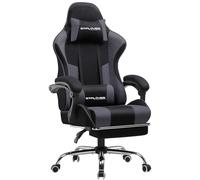 GTPLAYER Chaise de Gaming en Tissu - Ergonomique - avec Repose-Pieds - Appuie-tête - Coussin Lombaire - Rembourré - Pivotant - Gris