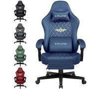 GTPLAYER Chaise de Gaming en Tissu - Ergonomique - Bureau PC - 150 kg - Chaise de Table réglable et pivotante avec Coussin d'assise en Plumes et Repose-Pieds - Bleu