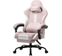 GTPLAYER Chaise de Gaming Ergonomique avec Appui-tête et Coussin Lombaire Cloud, rembourrée, avec Repose-Pieds, Fauteuil pivotant, capacité de 150 kg, Rose