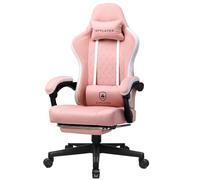 GTPLAYER Chaise de Gaming Ergonomique avec Surface en Tissu, Coussin d'assise à Ressort, accoudoirs de Connexion et Repose-Pieds Rose