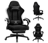 GTPLAYER Chaise de gaming ergonomique avec surface en tissu, coussin de siège à ressort, accoudoirs de connexion et repose-pieds noir foncé
