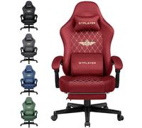 GTPLAYER Chaise de Gaming Ergonomique en Tissu - Charge maximale : 150 kg - Réglable et rotative - avec Coussin d'assise à Ressort et Repose-Pieds - Rouge