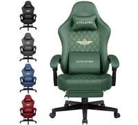 GTPLAYER Chaise de Gaming Ergonomique en Tissu - Charge maximale : 150 kg - Réglable et rotative - avec Coussin d'assise à Ressort et Repose-Pieds - Vert
