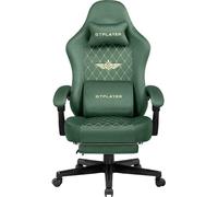 GTPLAYER Chaise de gaming ergonomique en tissu - Charge maximale : 150 kg - Réglable et rotative - Avec coussin d'assise à ressort et repose-pieds - Vert