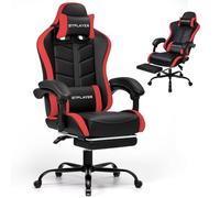 GTPLAYER Chaise de Gaming Fauteuil Gamer Ergonomique en PU Cuir, Chaise Gaming avec Repose-Pieds, Fauteuil Gaming Appui-Tête Réglable et Support Lombaire, Capacité de Charge 150 kg, Rouge