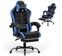 GTPLAYER Chaise de Gaming Fauteuil Gamer Ergonomique en PU Cuir, Chaise Gaming avec Repose-Pieds, Fauteuil Gaming Appui-Tête Réglable et Support Lombaire, Capacité de Charge 150 kg, Bleu